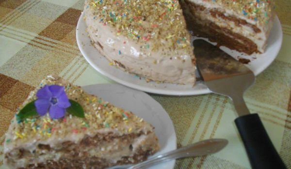 Бисквитена торта с шоколад и цветни пръчици