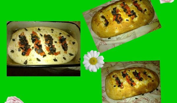 Фокача с маслини и печени чушки