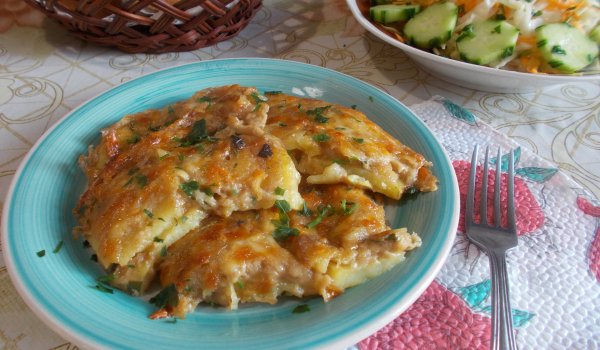 Картофена запеканка с гъбена супа