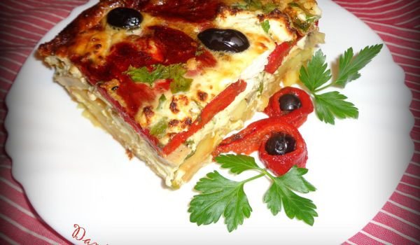 Картофена запеканка с печени пиперки и гъби