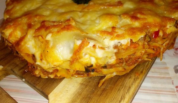 Лазаня с гъби и маслини във форма за торта