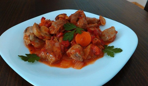 Лозарски кебап с гъби и чушки