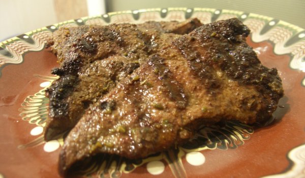 Маринован свински дроб на скара