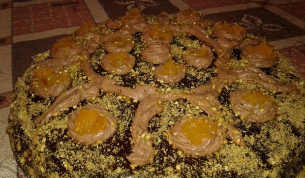 Медена торта с шоколадов мус и сладко от манго