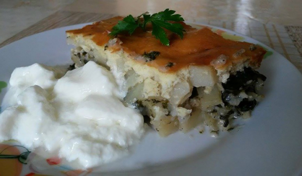 Мусака от спанак, ориз и картофи