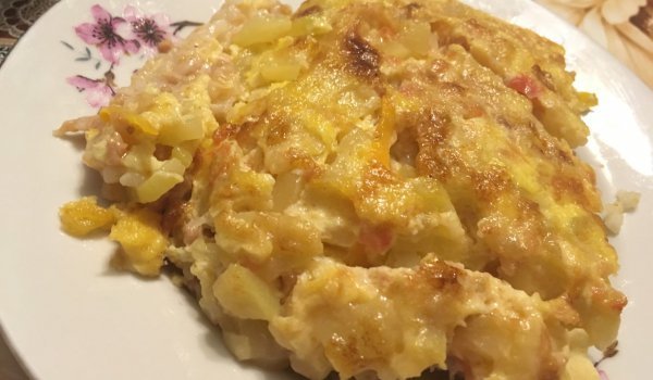 Мусака от тиквички и ориз със заливка
