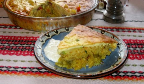 Мусака с ориз, тиквички и патладжан
