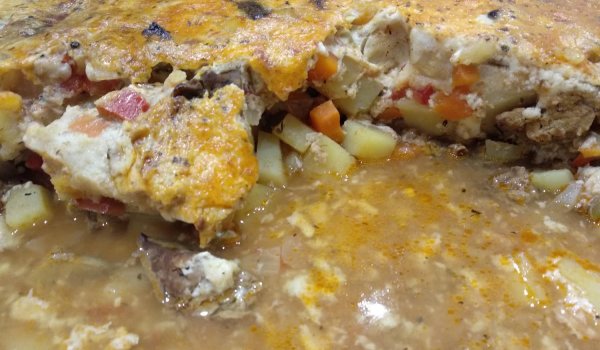 Мусака със зеленчуци и дробчета