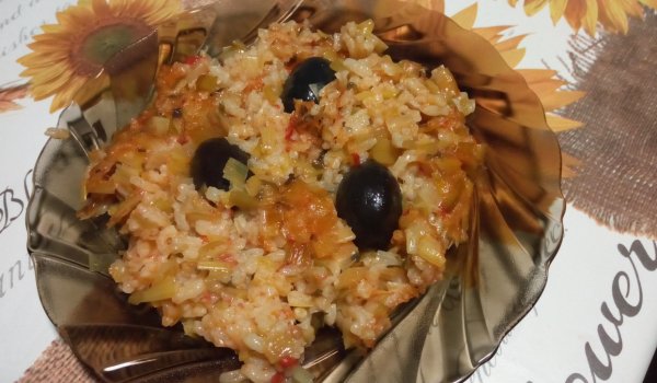 Ориз с праз и маслини на фурна