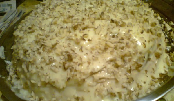 Палачинкова торта с орехи, шоколад и крем Ванилия