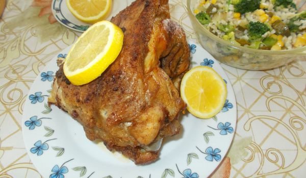 Печен свински джолан с оризова салата