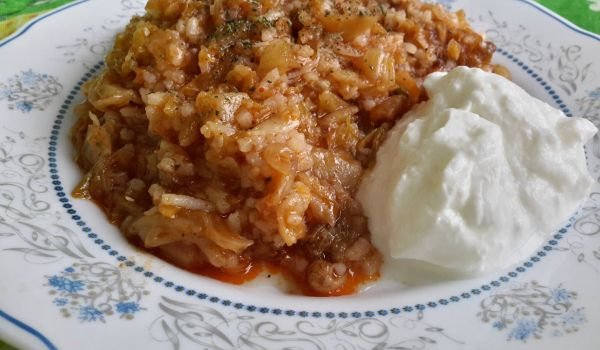 Печено кисело зеле с ориз