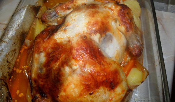 Печено пиле с топено сирене в плик