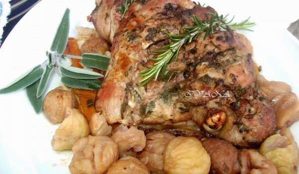 Печено пуешко бутче с кестени