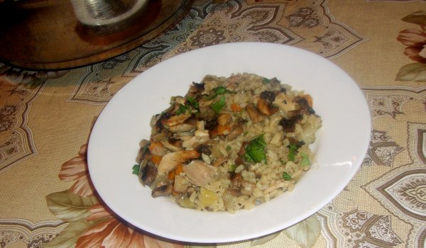 Пилешка запеканка с гъби и ориз