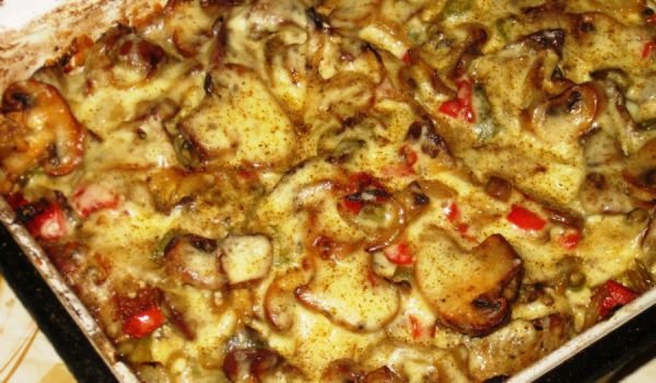 Пилешки дробчета с гъби, чушки и майонеза