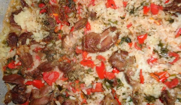 Пилешки воденички с ориз, чушка и домат
