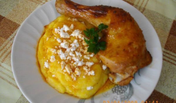 Полента с печено бутче