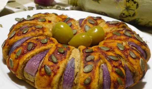 Постен лучник с плънка от печени чушки и тиквени семки