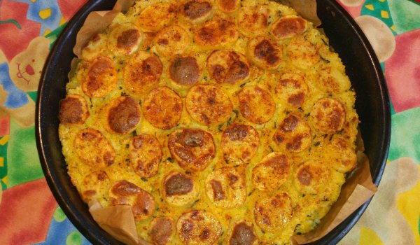 Постна оризова запеканка с картофи и спанак