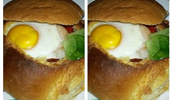 Пълнена питка с пушено месо и яйце