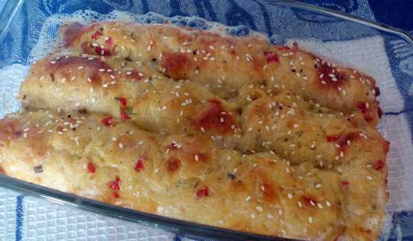 Рула с картофи, чушки и лук