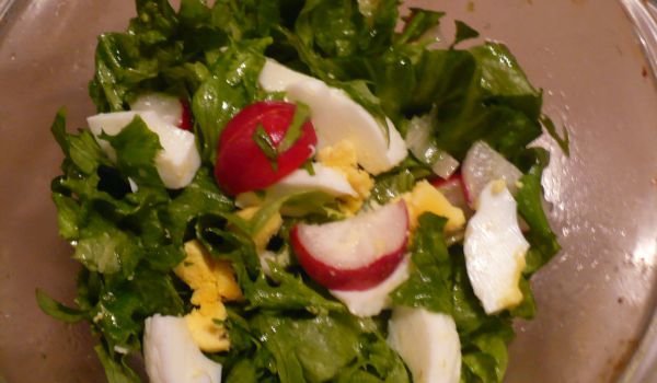 Салата от маруля, зелен лук и яйца