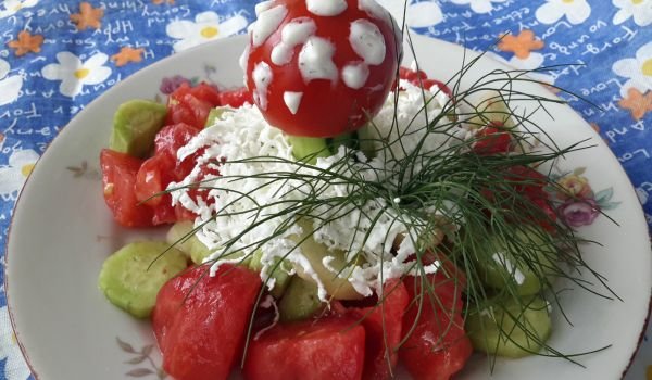 Салата с гъбка от краставица и домат