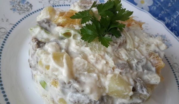 Салата с картофи и свински дроб с портокал