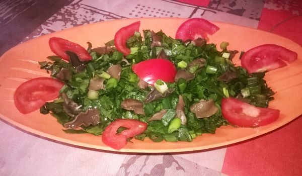 Салата с левурда, зелен лук и охлюви