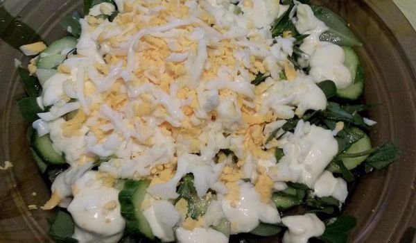 Салата с тученица и чеснов сос