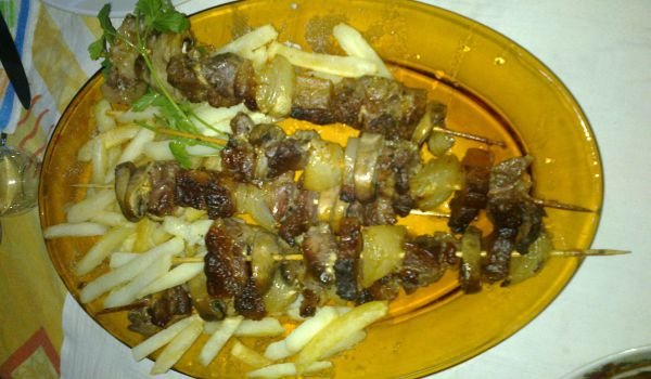 Шишчета със свинско, лук и гъби