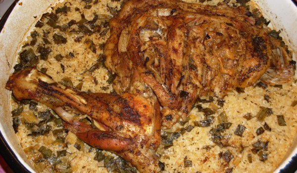 Шпикована агнешка плешка с лук и ориз