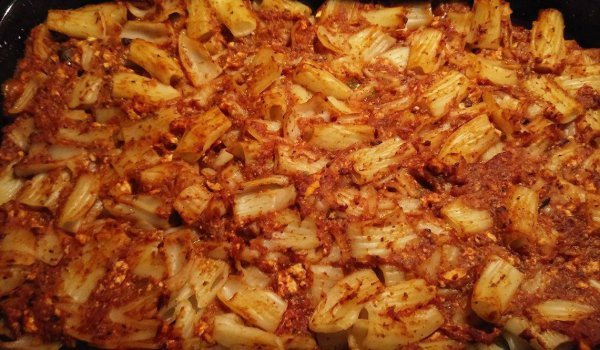 Солени макарони с тофу на фурна
