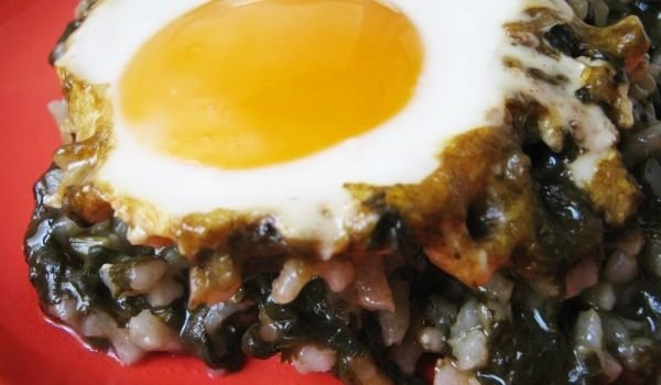 Спанак с шунка и ориз
