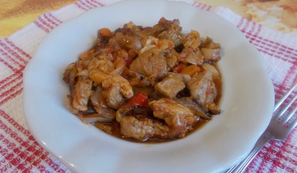 Свински хапки на фурна със зеленчуци