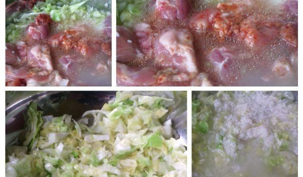 Свинско с прясно зеле и ориз на фурна