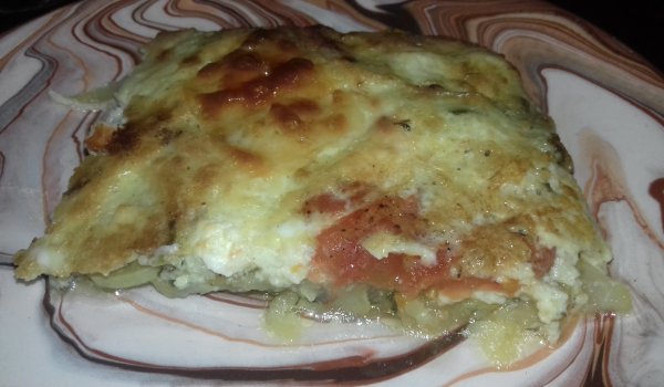 Тиквички с пресен лук и заливка на фурна