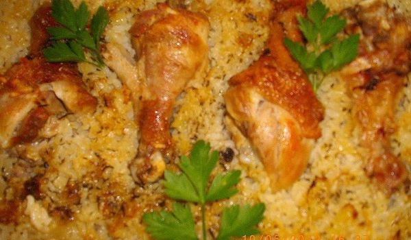 Цели пилешки бутчета с ориз