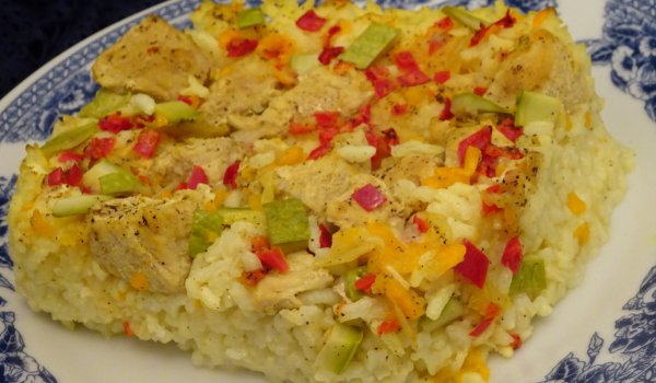 Запечено свинско с ориз, тиквички и зеленчуци