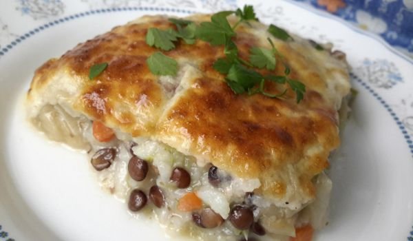 Запеканка с кисело зеле, ориз и леща