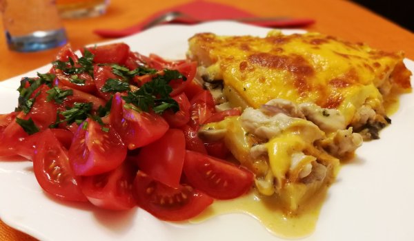 Запеканка с пилешко и чедър