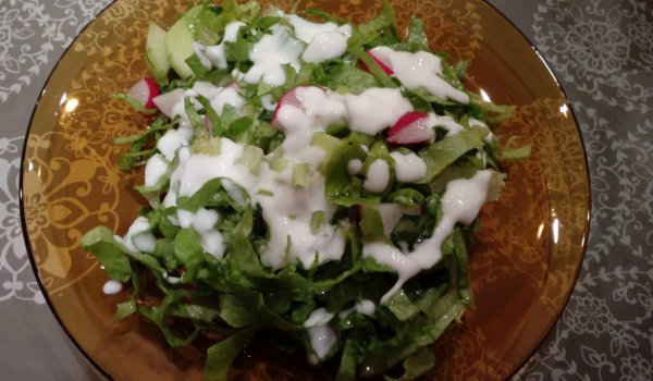 Зелена салата с репички и кисело мляко