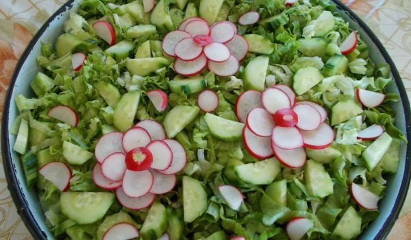 Зелена салата с репички и краставица